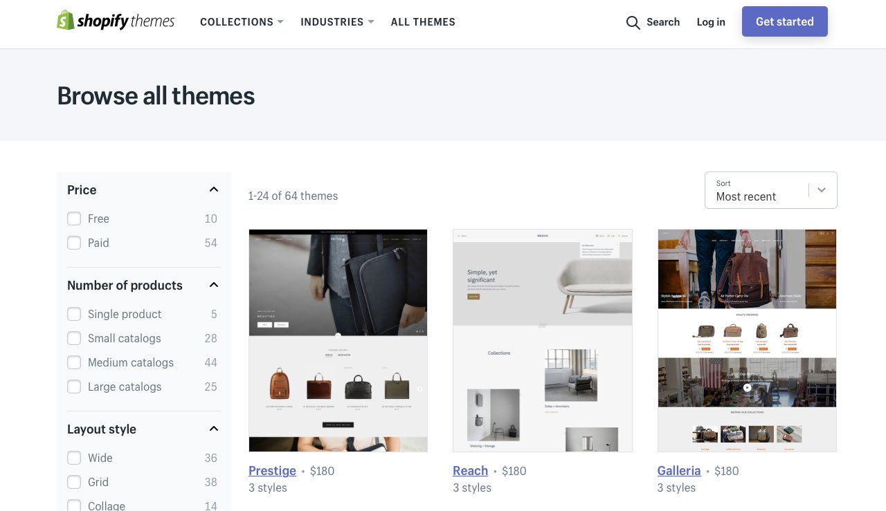 瀏覽所有 Shopify 主題