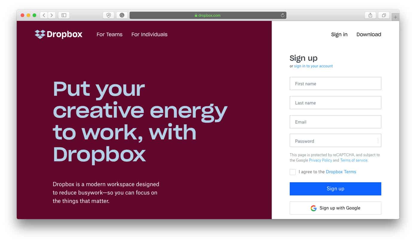 Resurse de comerț electronic Dropbox