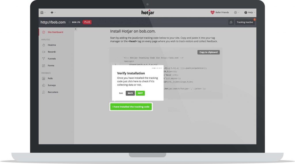 Vérification de l'installation de Hotjar