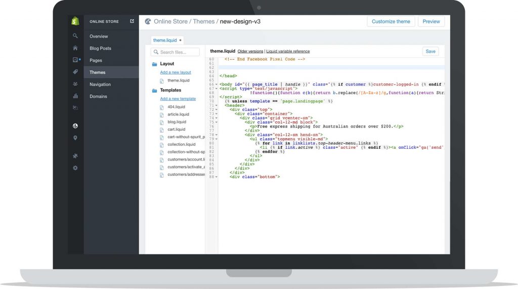 Installation de code liquide pour le thème Shopify