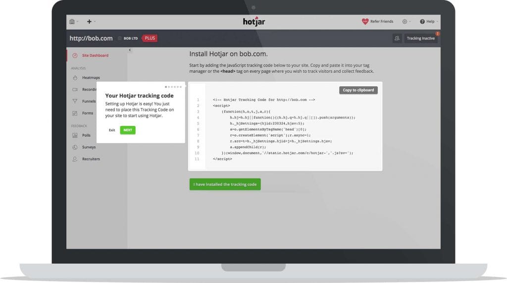 Installation du sondage de la page du panier d'achat Hotjar
