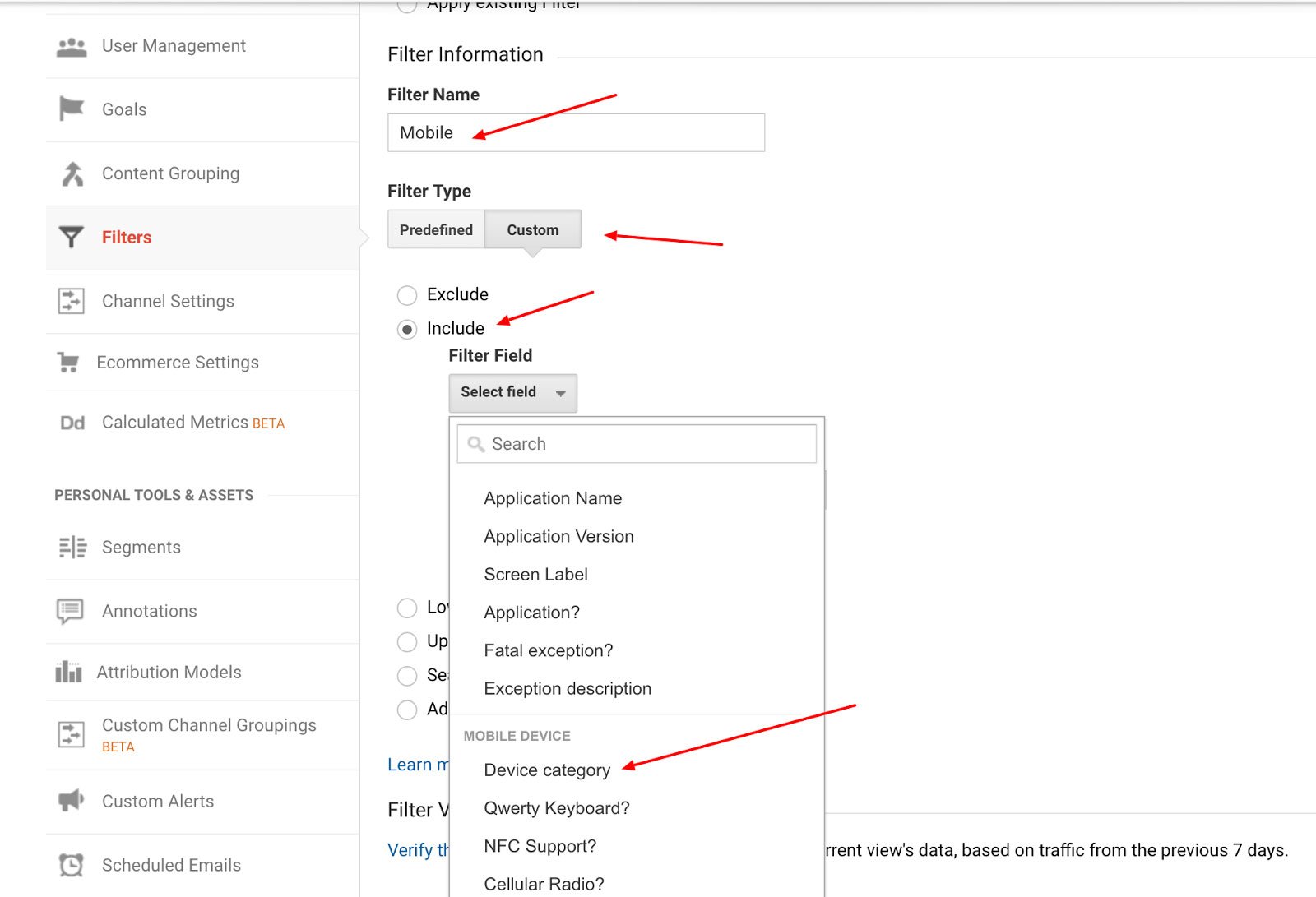 Filtru de date mobile Google Analytics