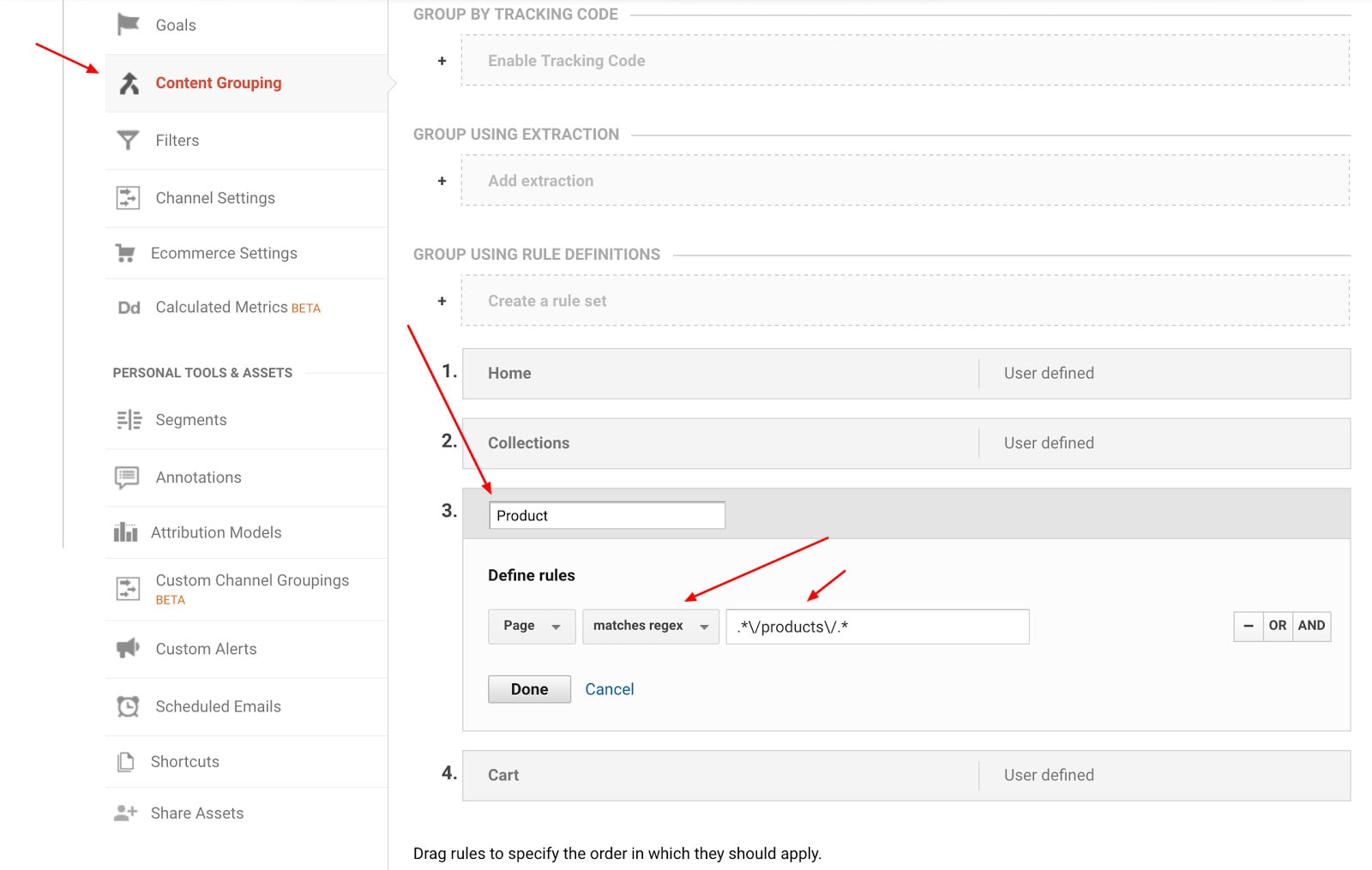 Grupare de conținut Google Analytics