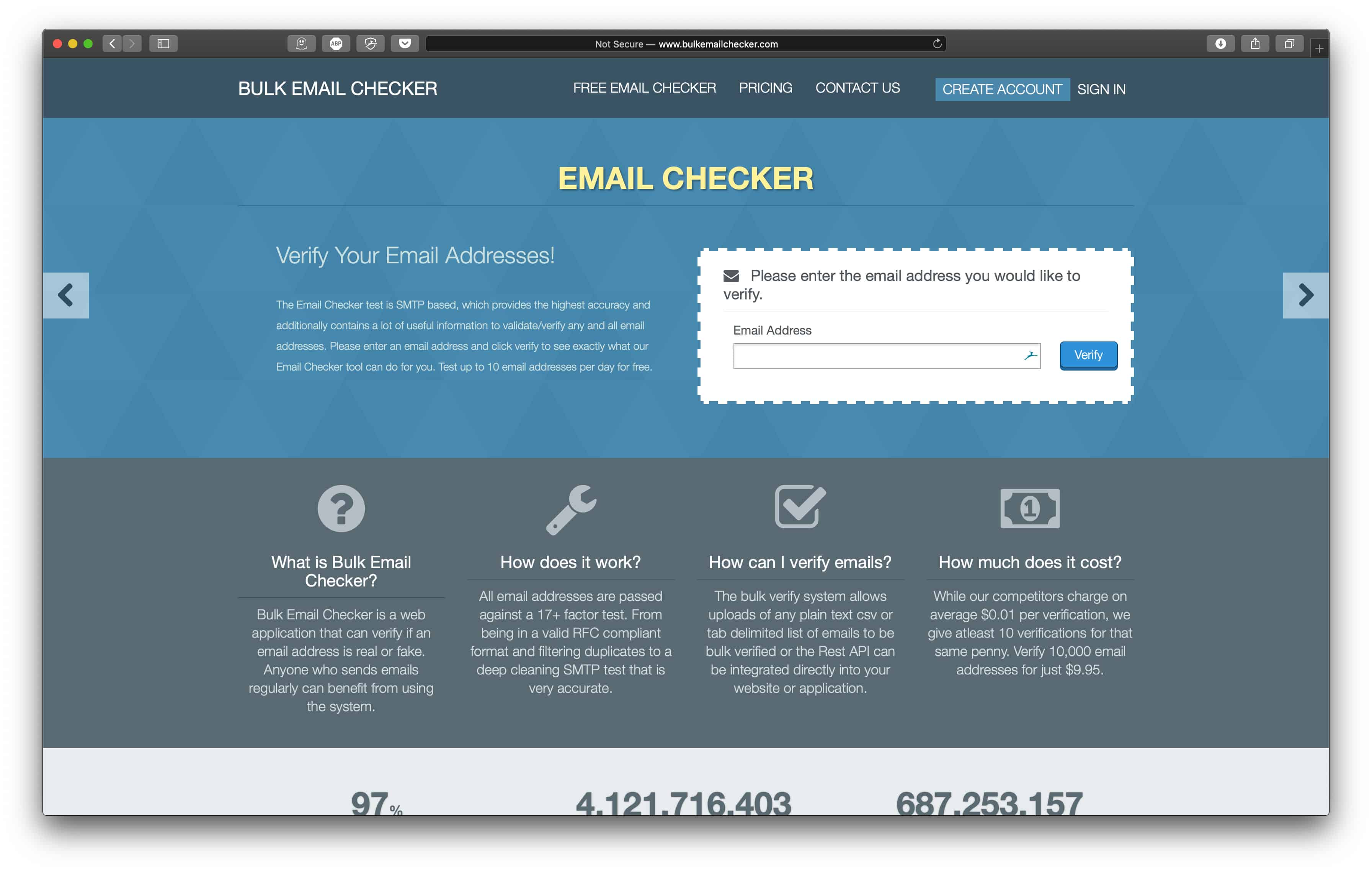 Home page del controllo di posta elettronica in blocco