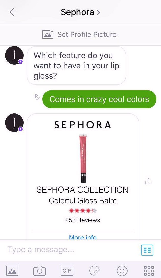 Exemple de chatbot Sephora