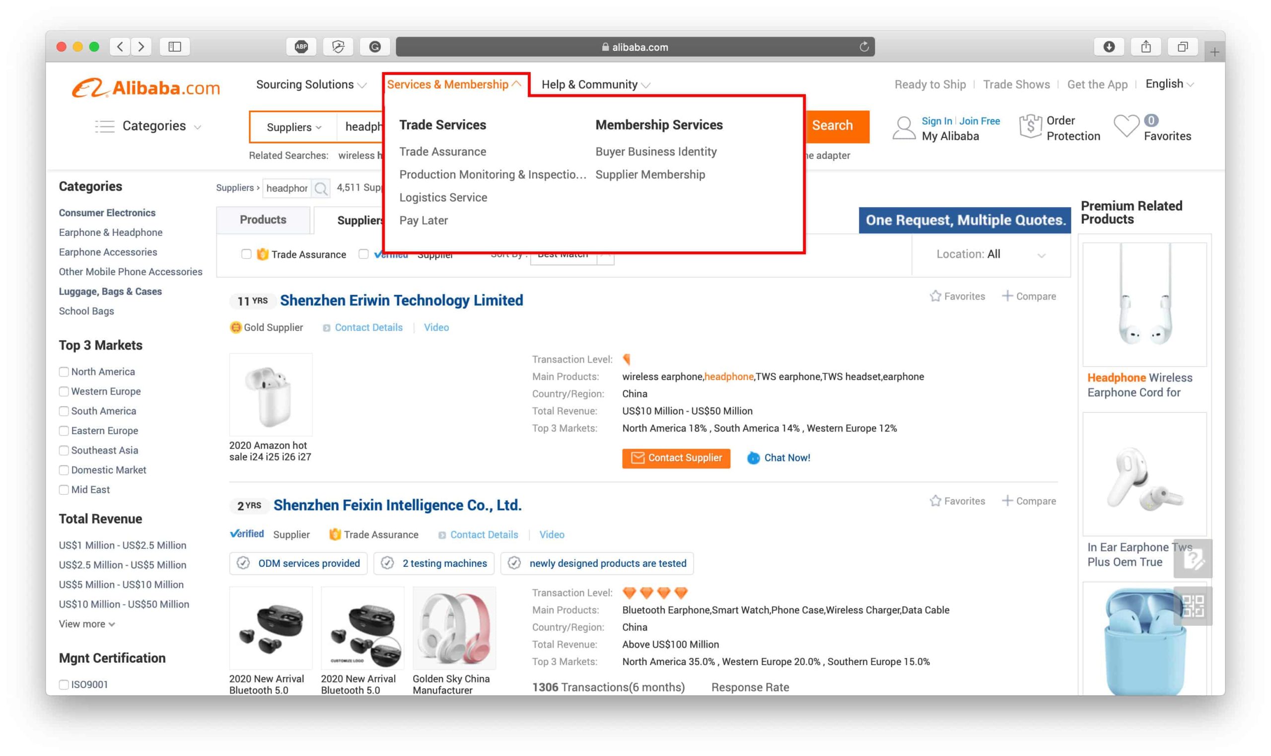 Services et adhésion d'Alibaba