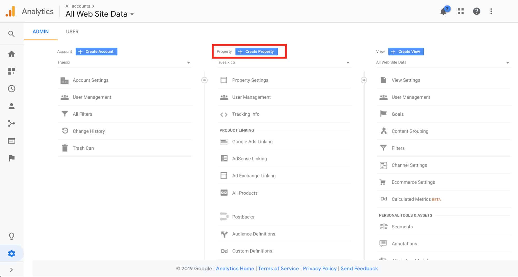 GoogleAnalyticsプロパティを作成する