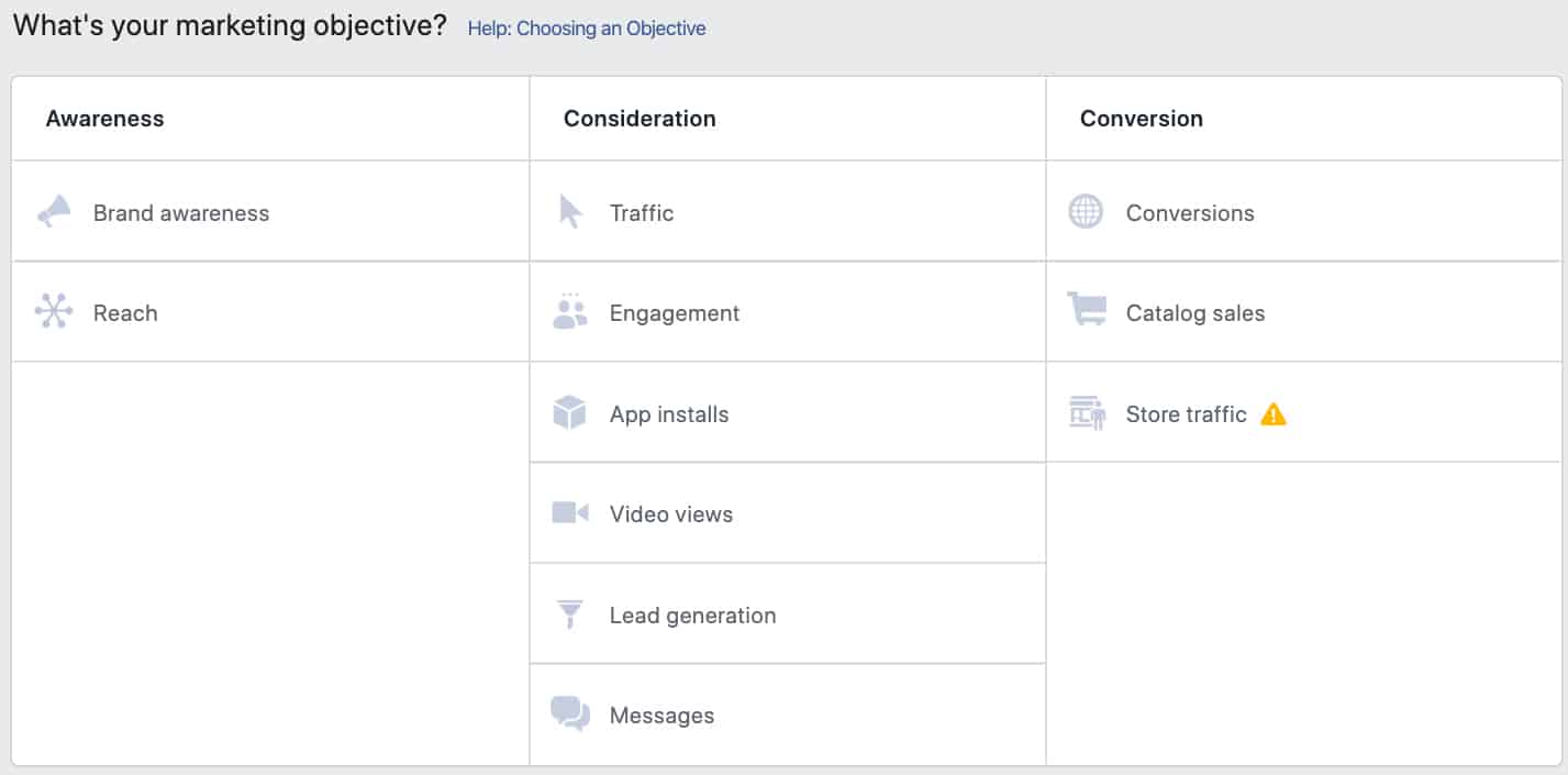Objetivo de marketing da campanha do Facebook Repixel