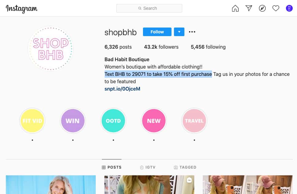 Instagramを使用してSMSリストを拡大する
