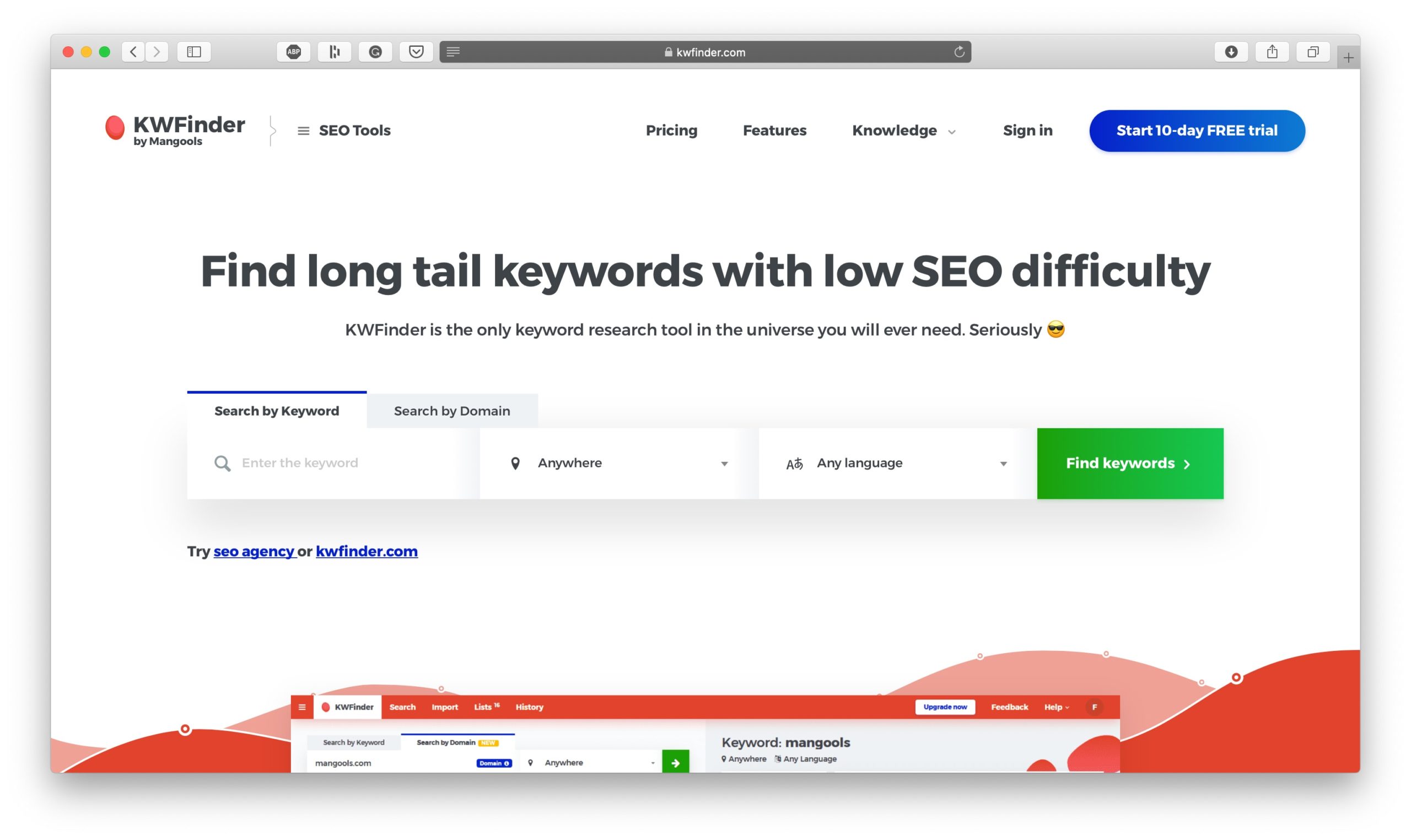 KWFinder Исследование ключевых слов SEO