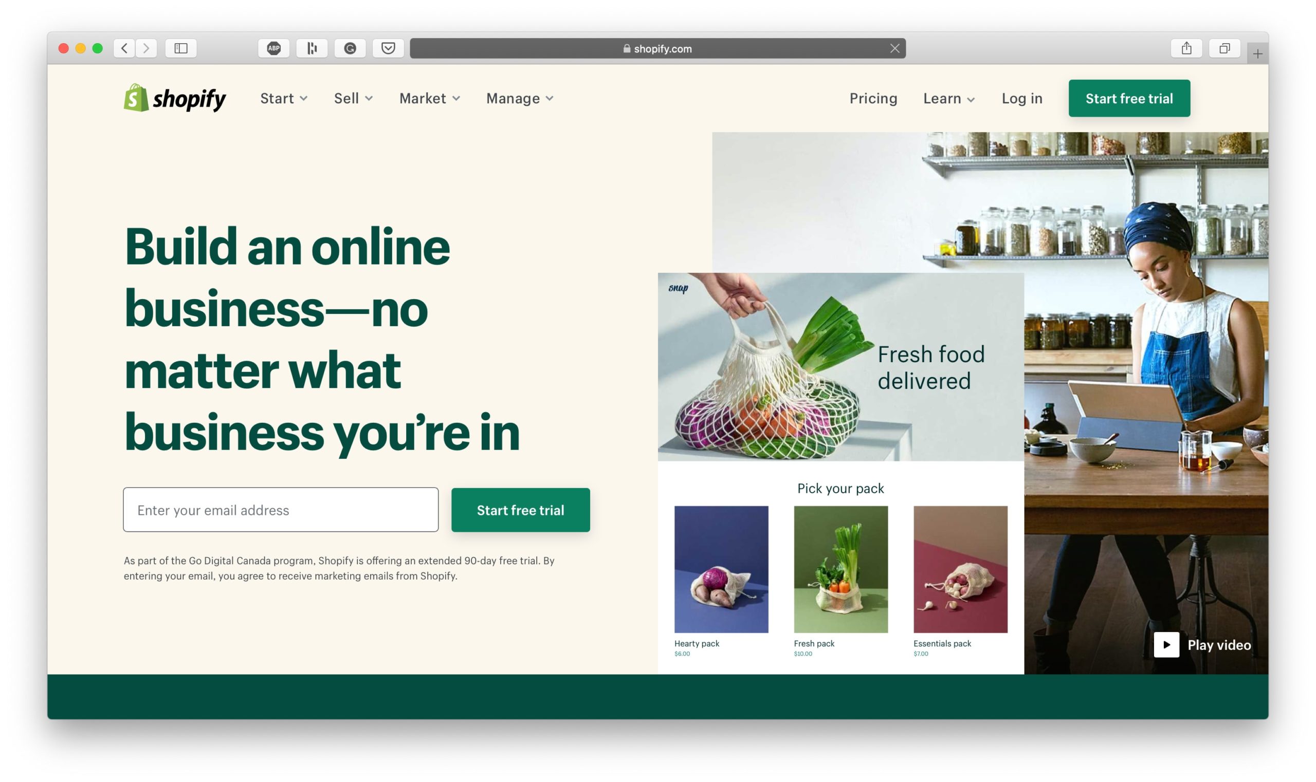 Shopify Домашняя страница