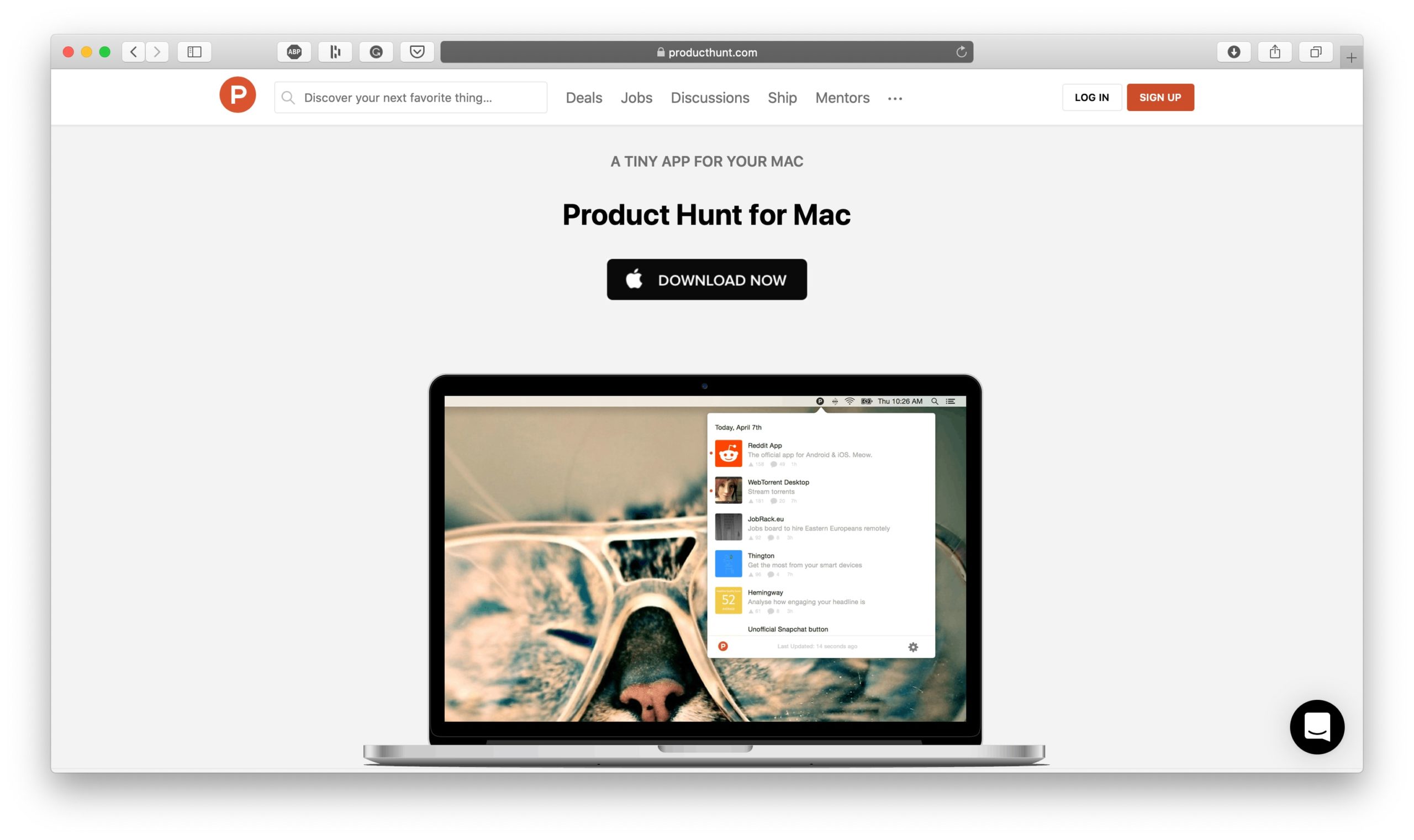 Aplicativo de produtividade do Product Hunt para Mac