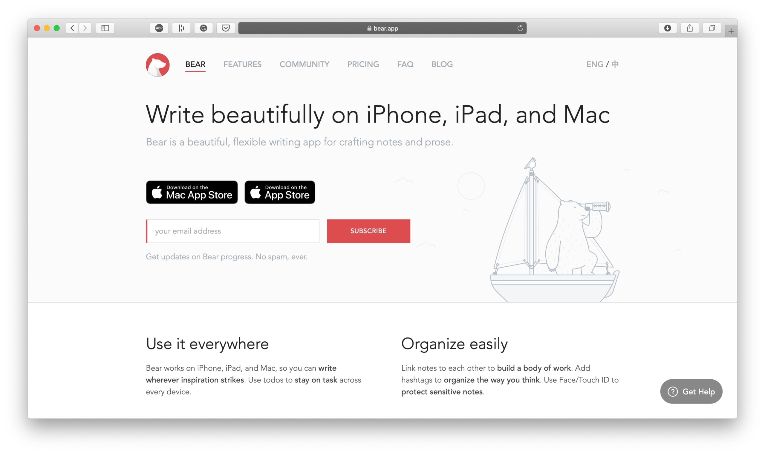 Bear Writing App para produtividade