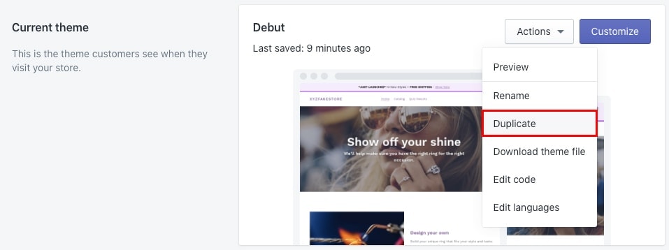 Como duplicar o tema da sua loja Shopify