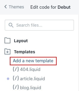 Como criar um novo arquivo de modelo no Shopify