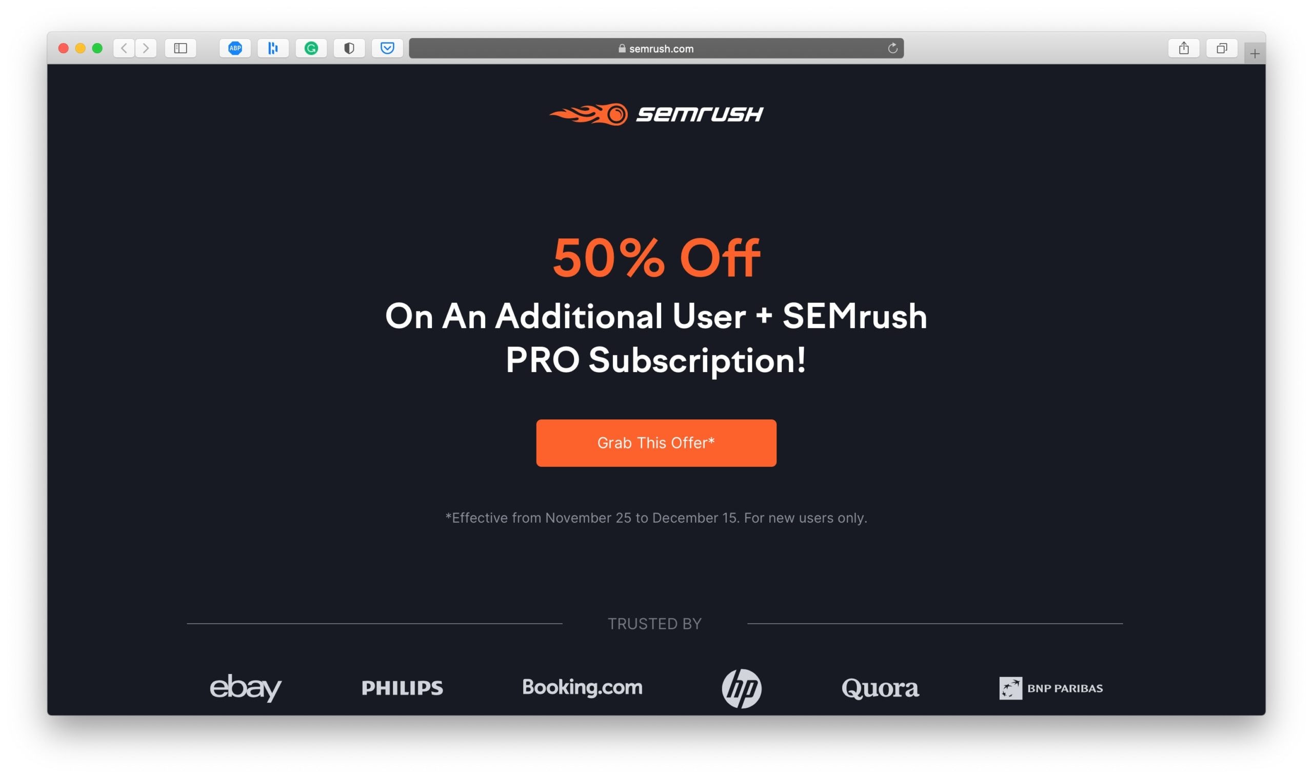 Oferta SEMrush Black Friday