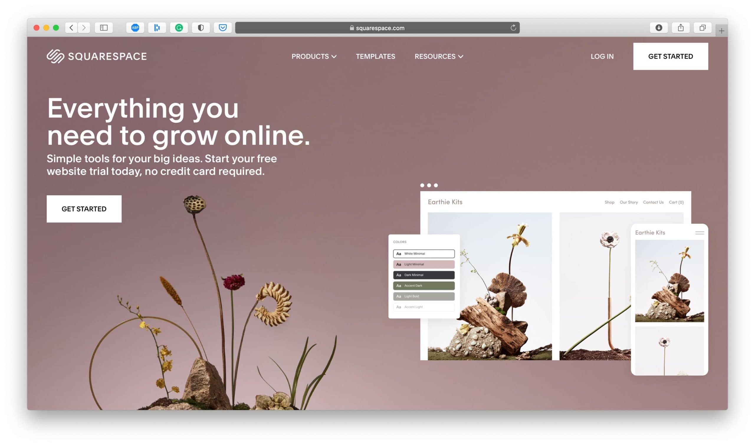 Page d'accueil de la plateforme de commerce électronique Squarespace