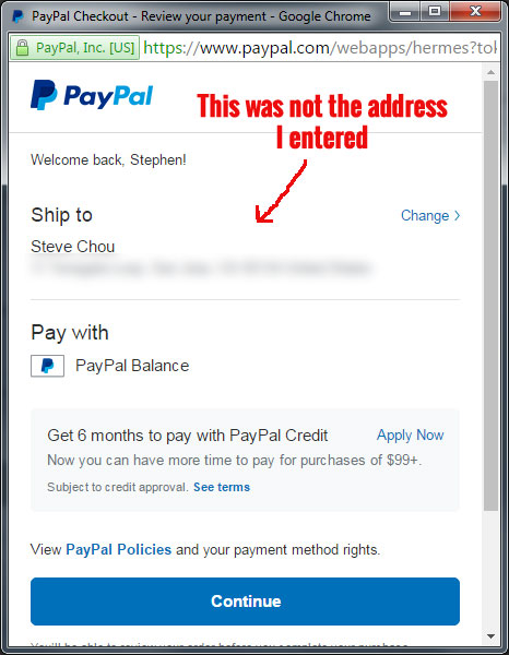 PayPal экран