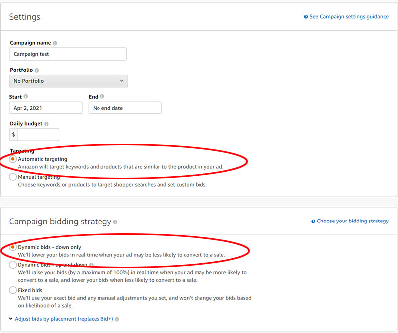 Campania Amazon PPC Auto