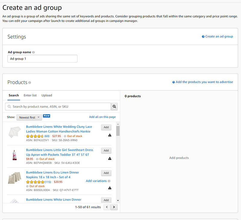 Grupul de anunțuri Amazon PPC