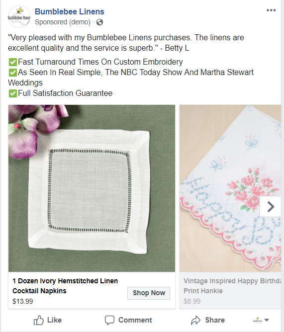 Anuncios de productos dinámicos de Facebook