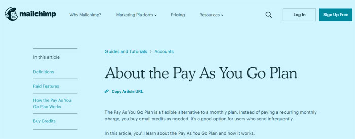 Mailchimp pay as you go piano