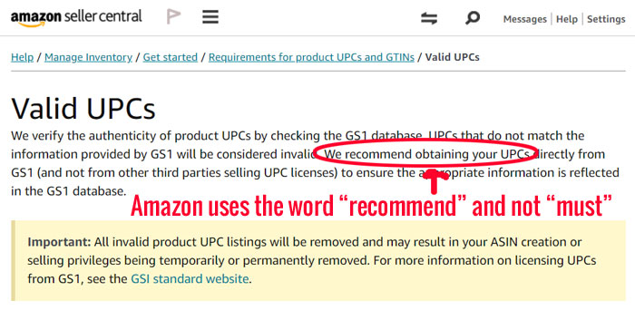 Amazon UPC 코드 요구 사항