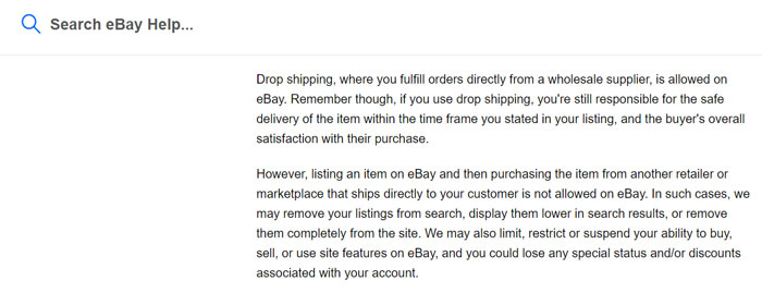 Ebay Sikap pada dropshipping