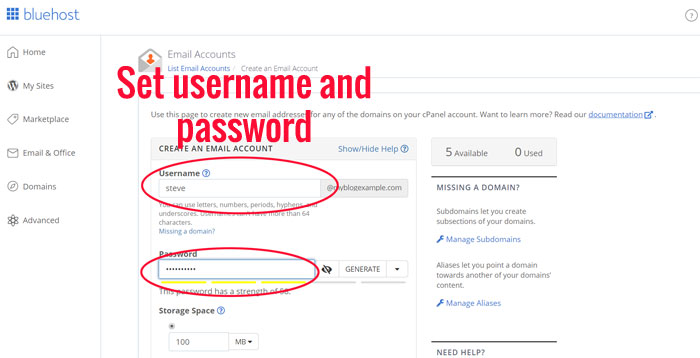 Bluehost Email Crea