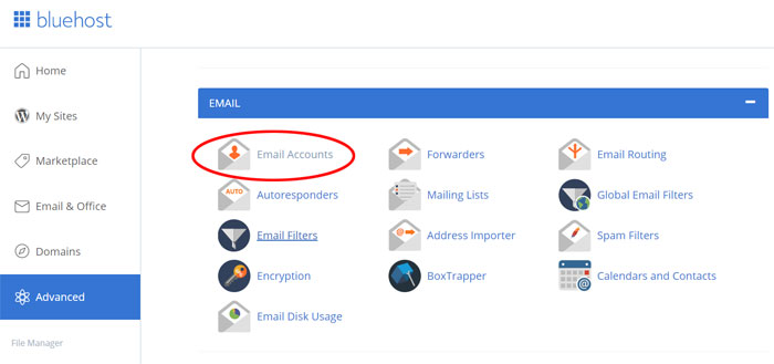 Account di posta elettronica Bluehost