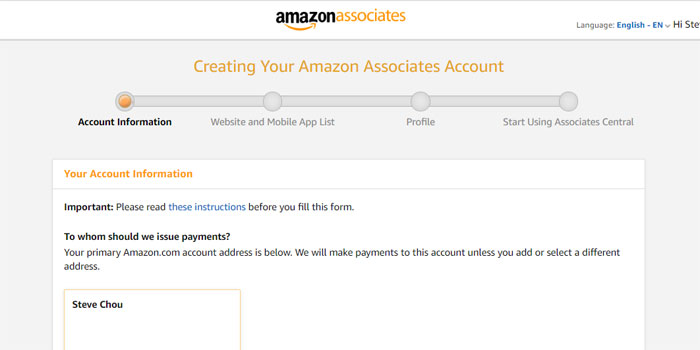 Înscriere Amazon Associates