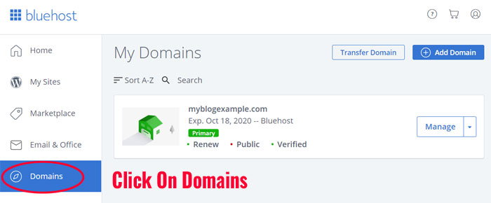 Gestore di domini Bluehost