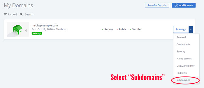 Sottodomini Bluehost
