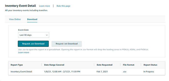 Amazon Fulfillment Center CSV